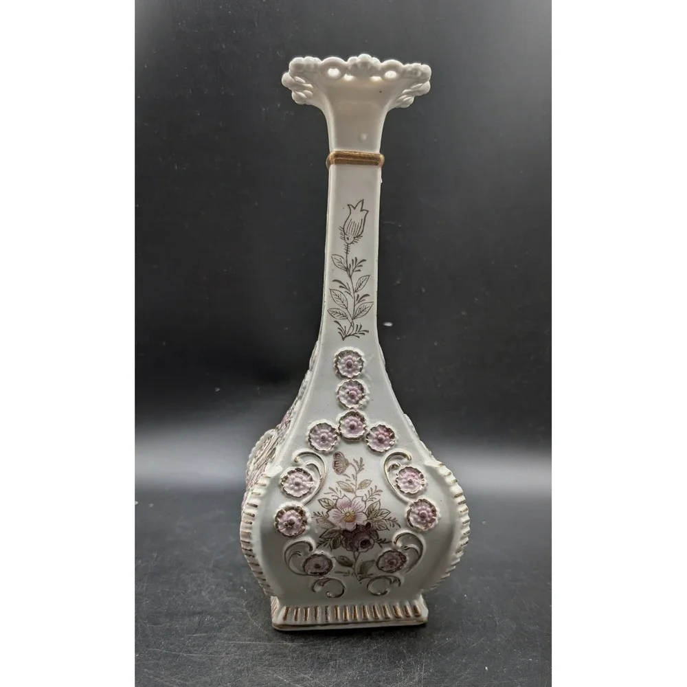 Betson Hand Painted Porcelain Bud Vase Pink Floral Gold Gilt Moriage Japan